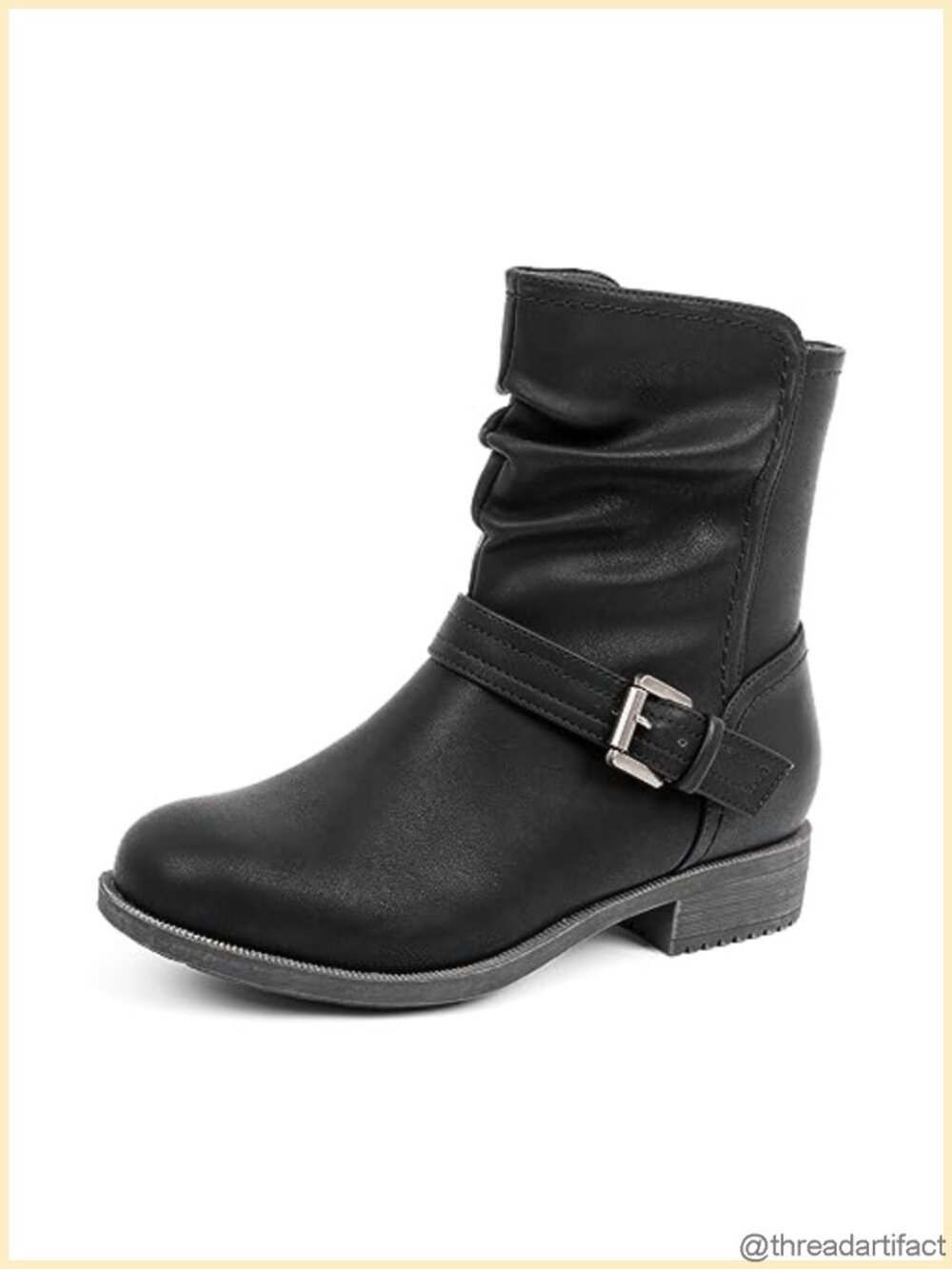 Women's Mid Calf Boots Comfort Buckle Slouchy Booties with Side Zipper